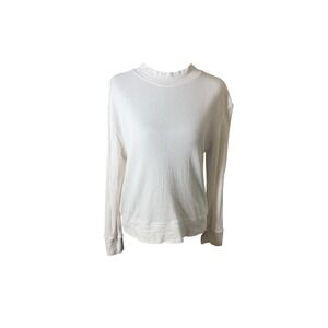 $235 Monrow Women's White Waffle-Knit Long Sleeve Pullover Sweater Size Medium